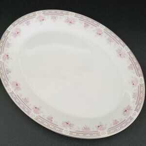 Vintage Royal Doulton Vogue Elegance 13" Oval Serving Platter Tan Edge Pink Rose